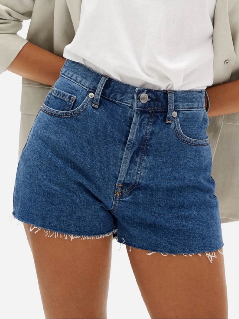 Everlane The Cheeky Short, 3” Inseam, Medium Blue High-Rise Cutoff Denim